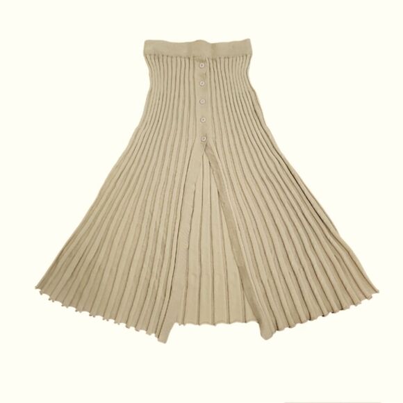 Cider Tan Pleated Split Knitted Midi Skirt Size XS, Knit, Stretchy - Picture 6 of 10